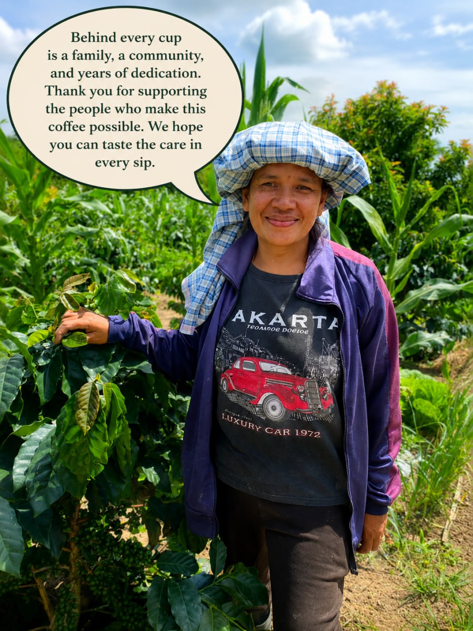Mrs. Devianta Br. Barus at her coffee farm in Kabanjahe, Karo Highland
