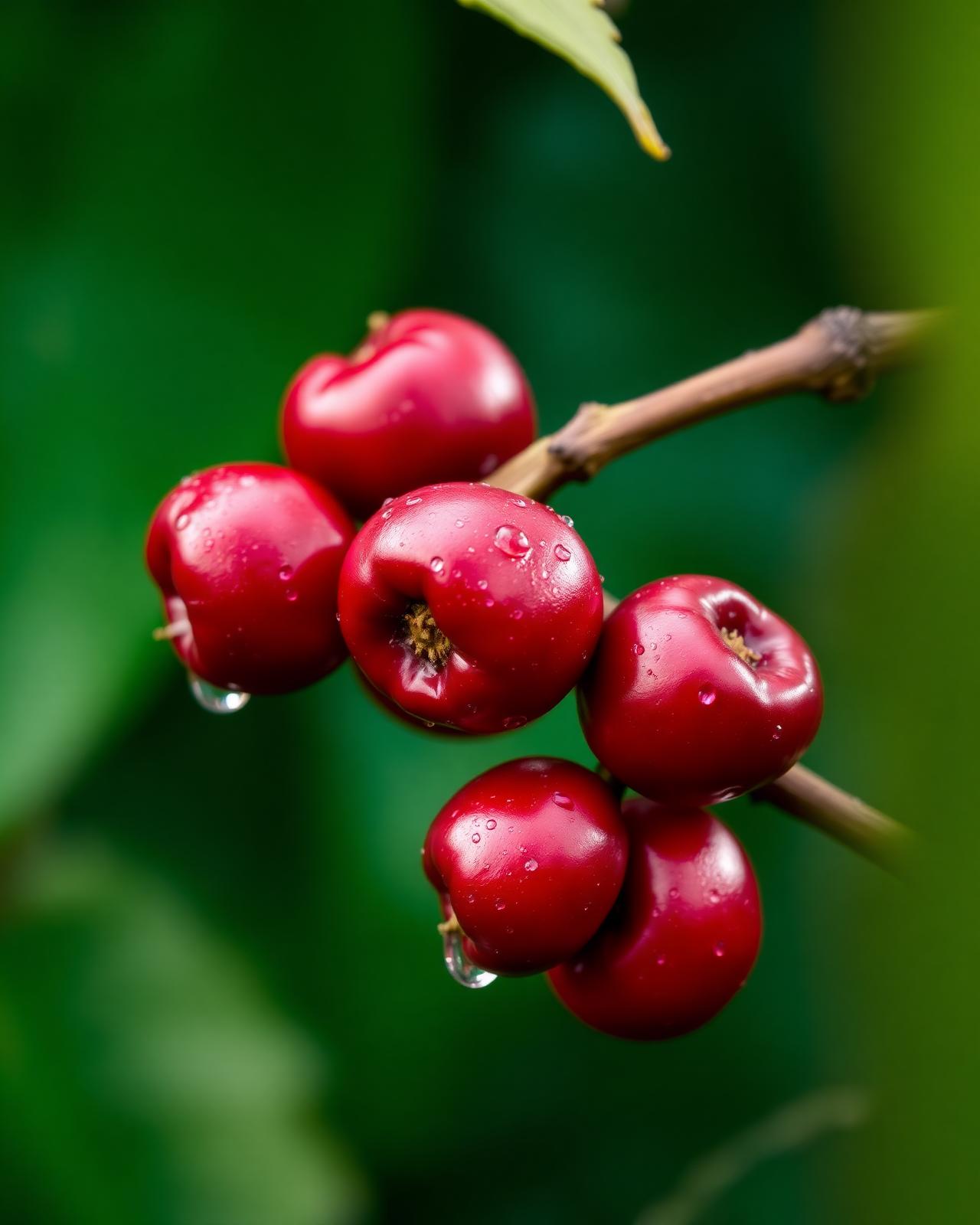 Ripe coffee cherries selected by hand at Lake Toba